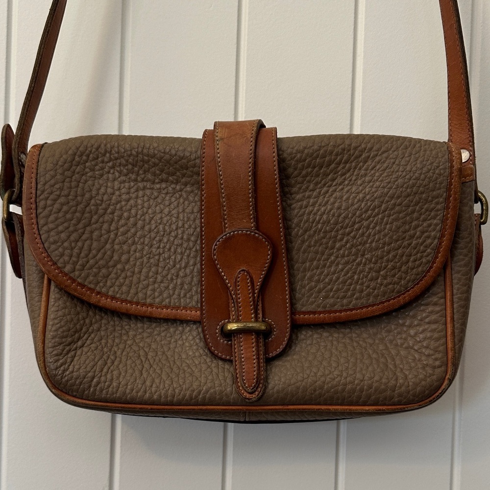 Dooney & Bourke Taupe Pebbled Leather Crossbody with Cognac Trim